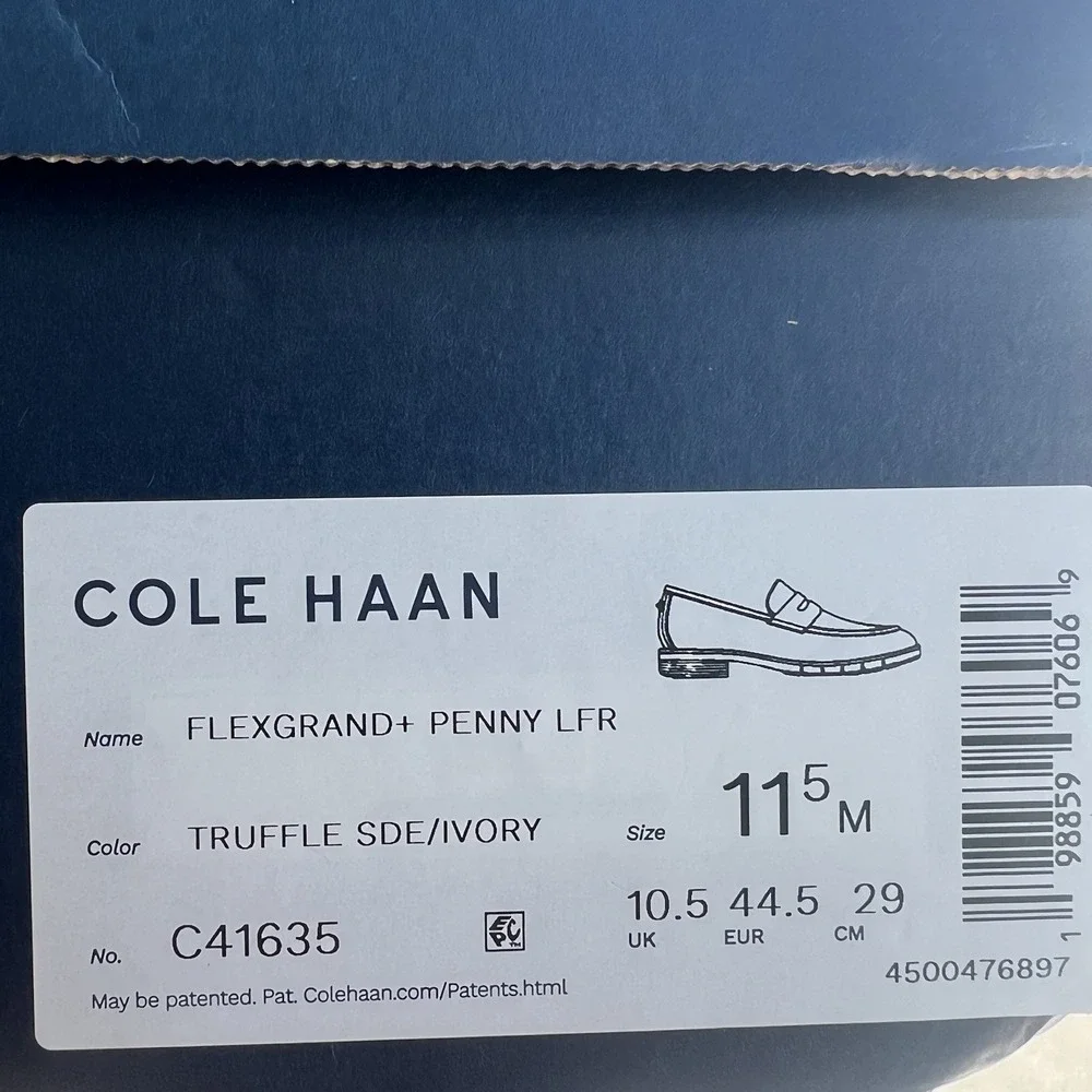 Cole Haan Flexgrand+ Penny Loafers Mens 11.5 Truffle Suede Ivory Shoes C41635